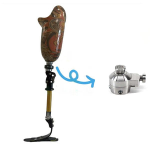 Prosthetic rotation adapter shown with an example lower-limb assembly