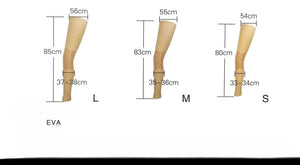 Size diagram for thigh and calf EVA cosmetic leg covers