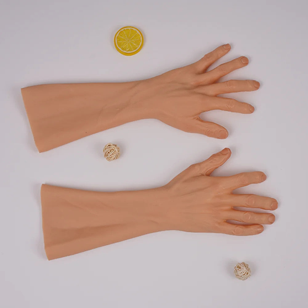 40 cm Silicone Old Man Hand Gloves Skin Cover Nails Cosplay Scar Props