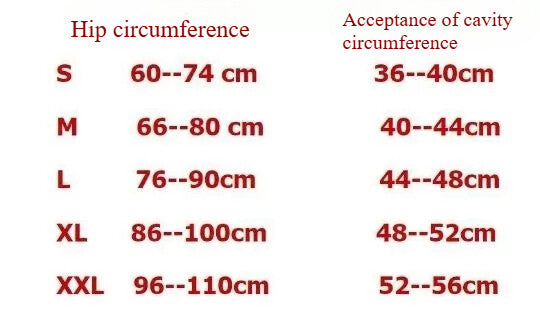 Size chart for the above-knee prosthesis suspension strap