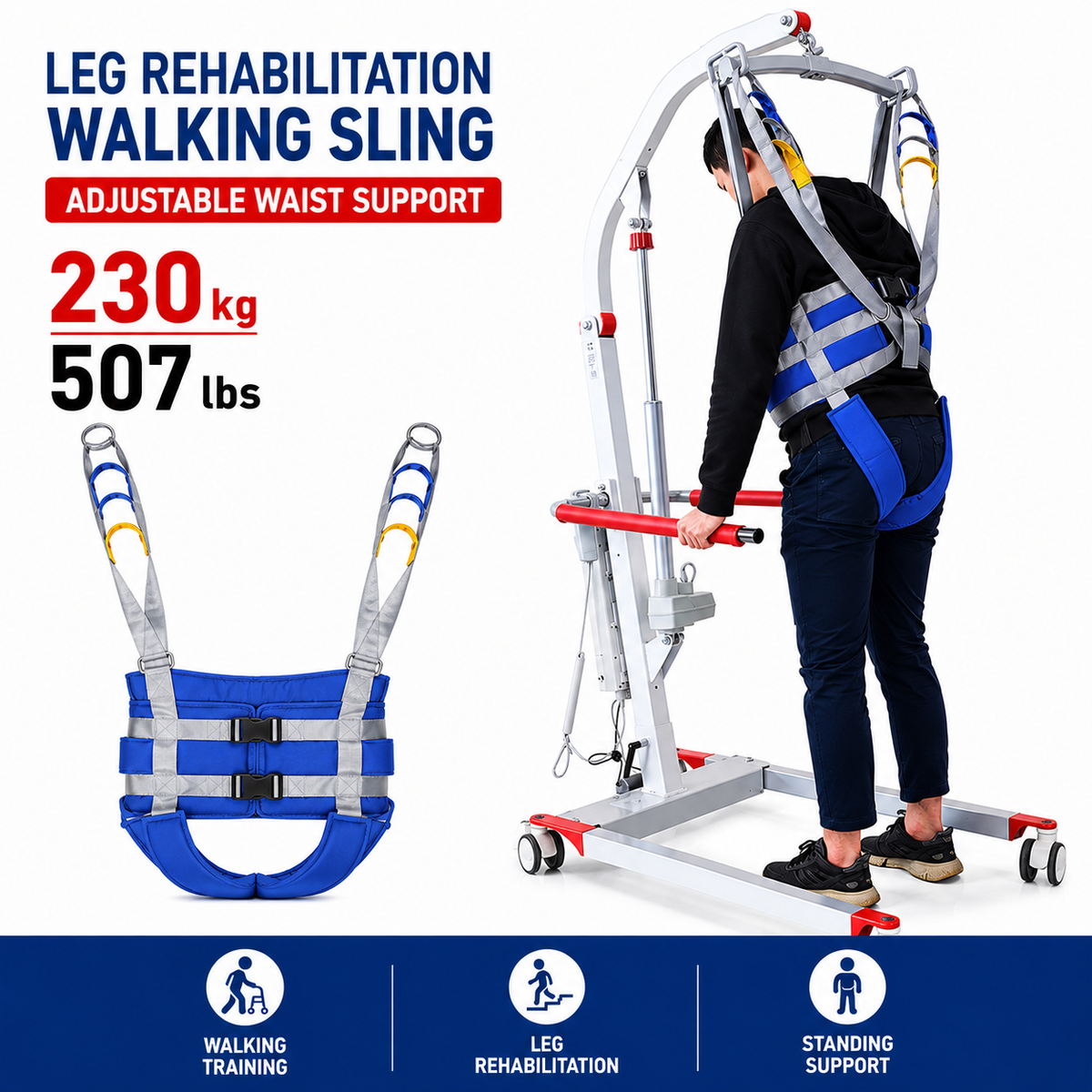 Leg Rehabilitation Walking Sling with Adjustable Waist Support, 230 kg 507 lb