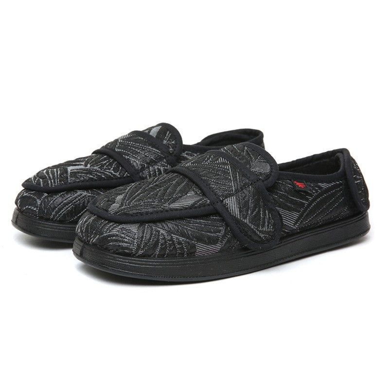 Wide Fit Walking Fabric Shoes for Seniors Soft Adjustable Strap Comfort black