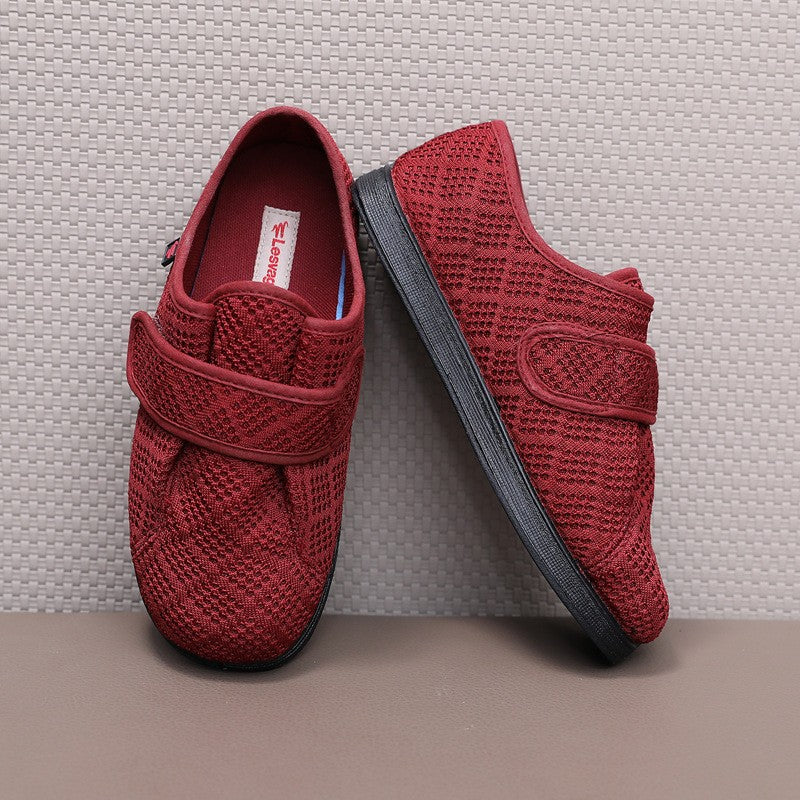 Wide Fit Flat Cloth red Shoes for High Instep Adjustable Open Upper Lightweight