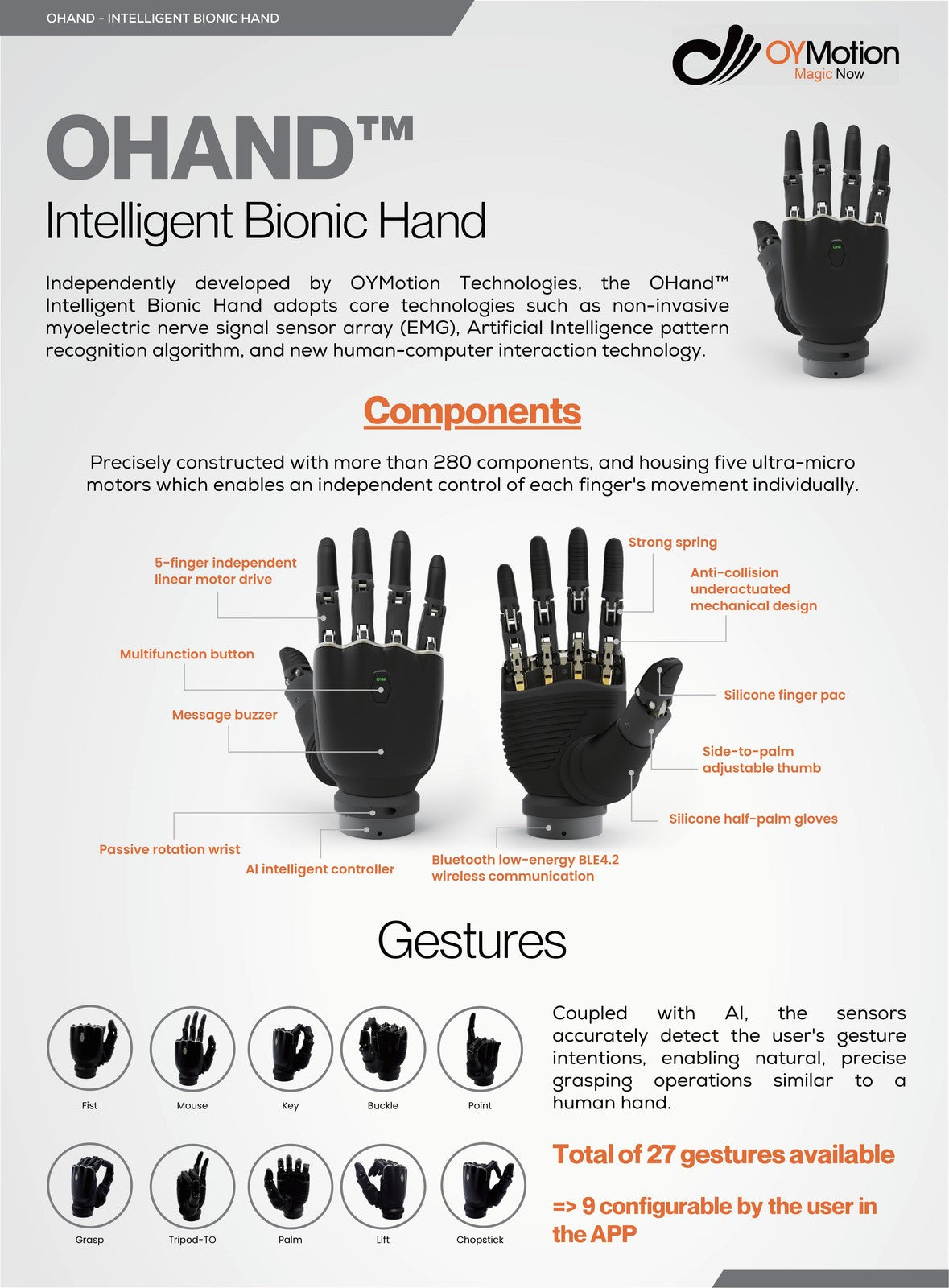 OHand Lite(ES version) 2-Channel Intelligent Bionic Hand for Upper-Limb Amputees