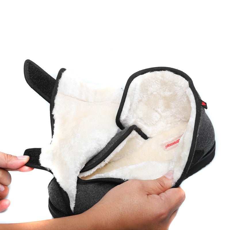 Winter Thick Warm Mid-Top Shoes Adjustable Closure Non-Slip Flat