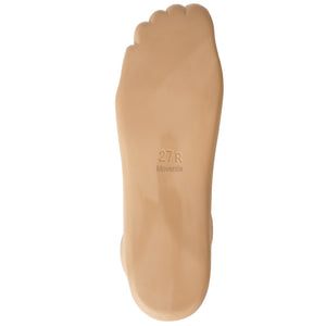 Underside of the prosthetic foot shell with molded size and side marking